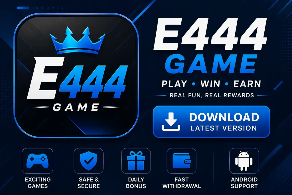E444 Game APK download banner with latest version for Android