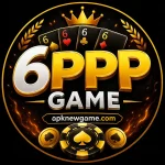 6PPP Game profile picture featuring bold gold 3D “6PPP GAME” text, playing cards, a crown, poker chips, and the website name “apknewgame.com” on a dark black-and-gold background.