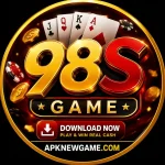98S Game profile picture with a bold gold and red 98S logo, playing cards, gaming chips, and APKNEWGAME.COM branding.