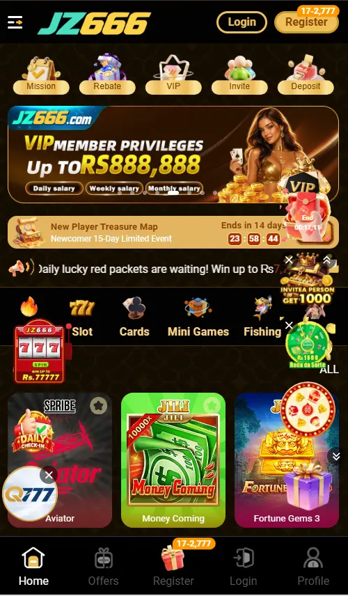 JZ666 Game homepage with games and account features