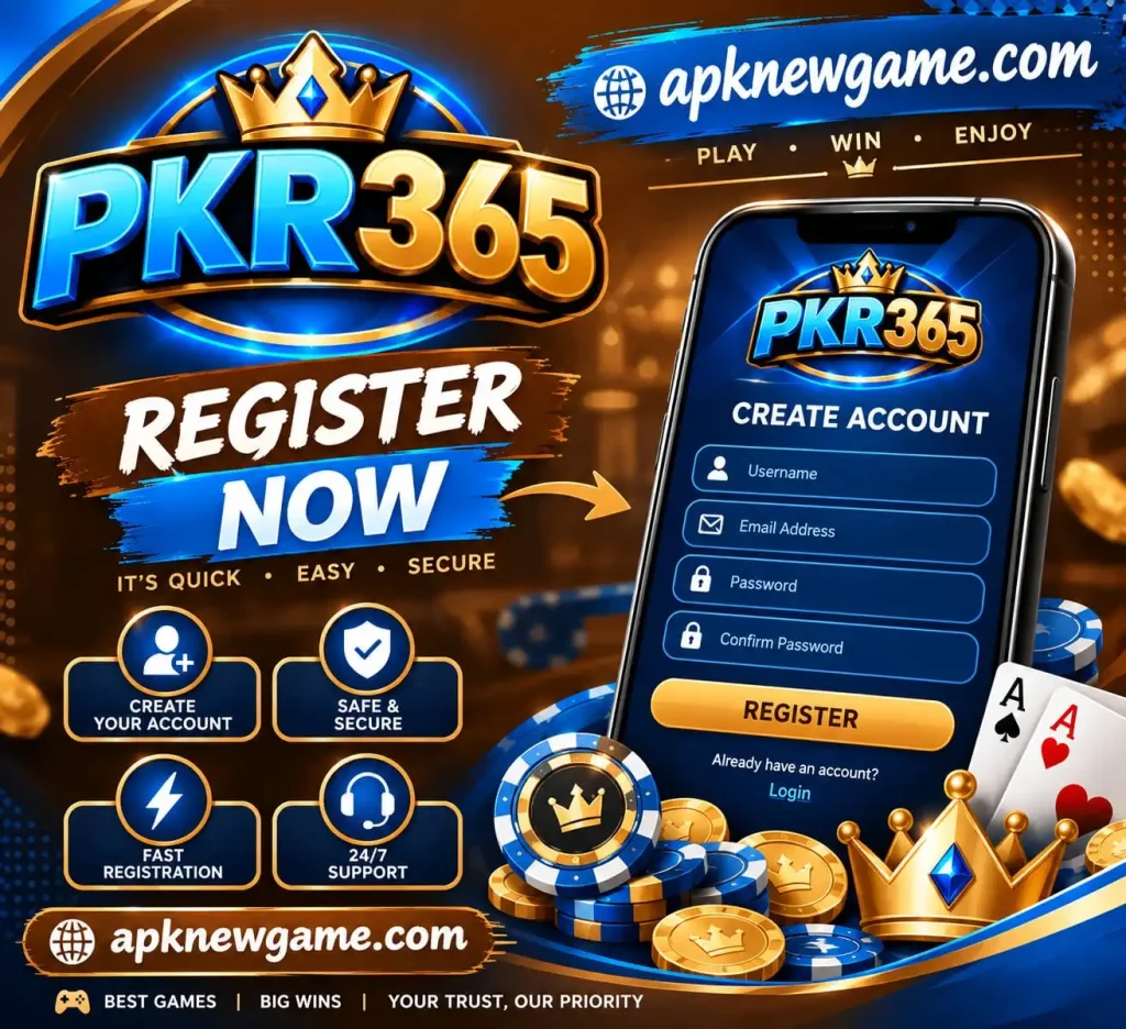PKR365 Game registration and signup screen