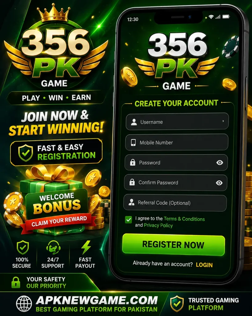 356PK Game registration page for new players