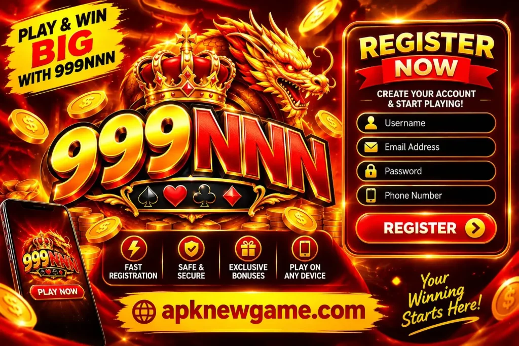 Screenshot of the 999 NNN Game registration page showing mobile number, password, and sign up fields on a phone screen.
