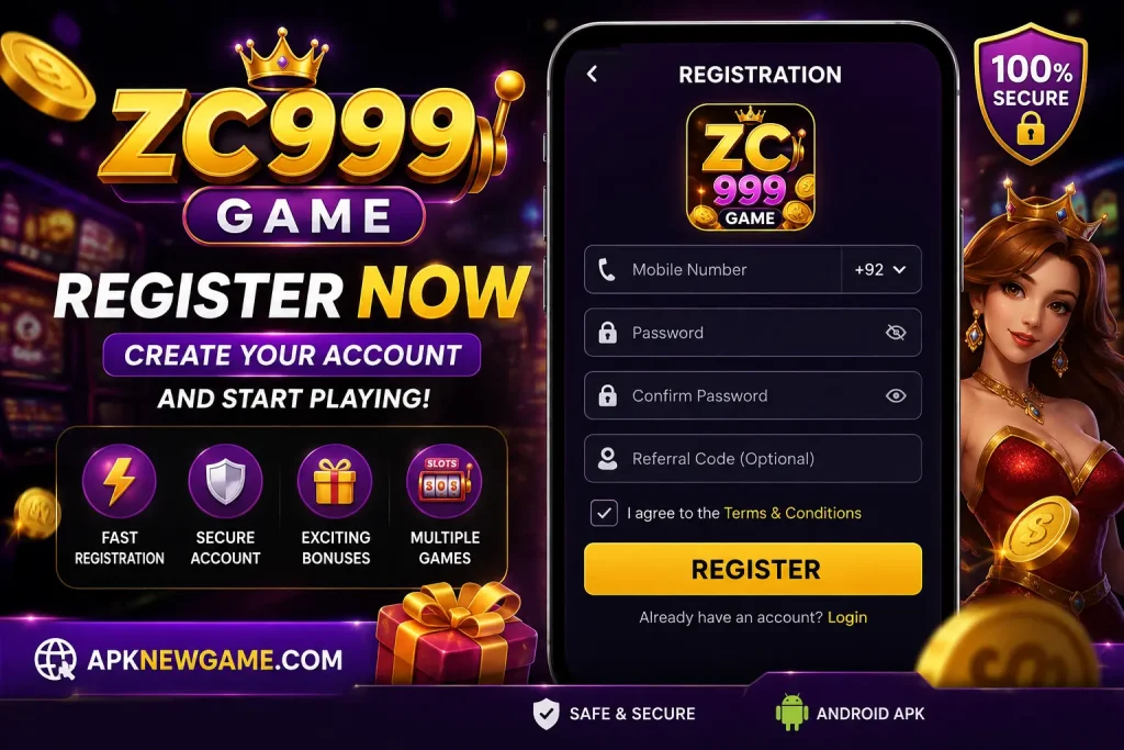 ZC999 Game registration guide and signup screen